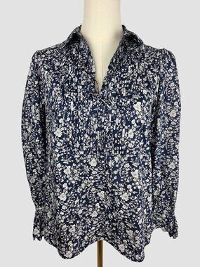 J. Crew x Liberty Of London Top XS  Scalloped Popover Navy‎ Summer Blooms Floral